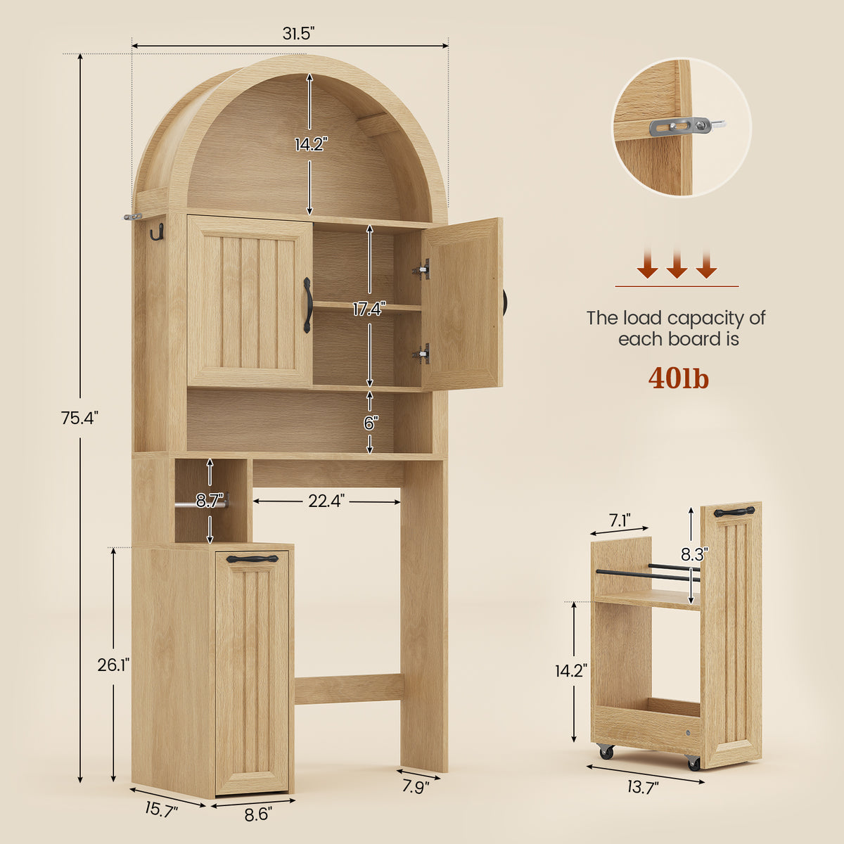 Arched Over The Toilet Storage Cabinet Small Pushcart Oak