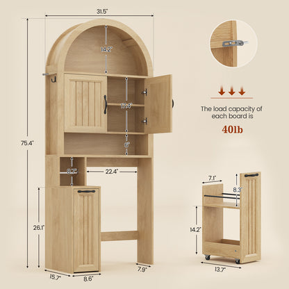 Arched Over The Toilet Storage Cabinet Small Pushcart Oak