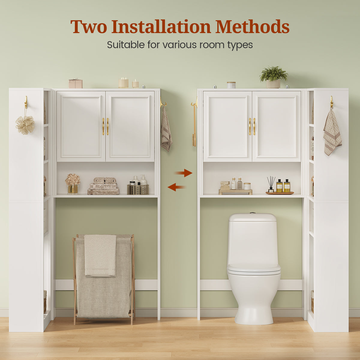 L Shaped Modular Over The Toilet Storage Cabinet Separable White
