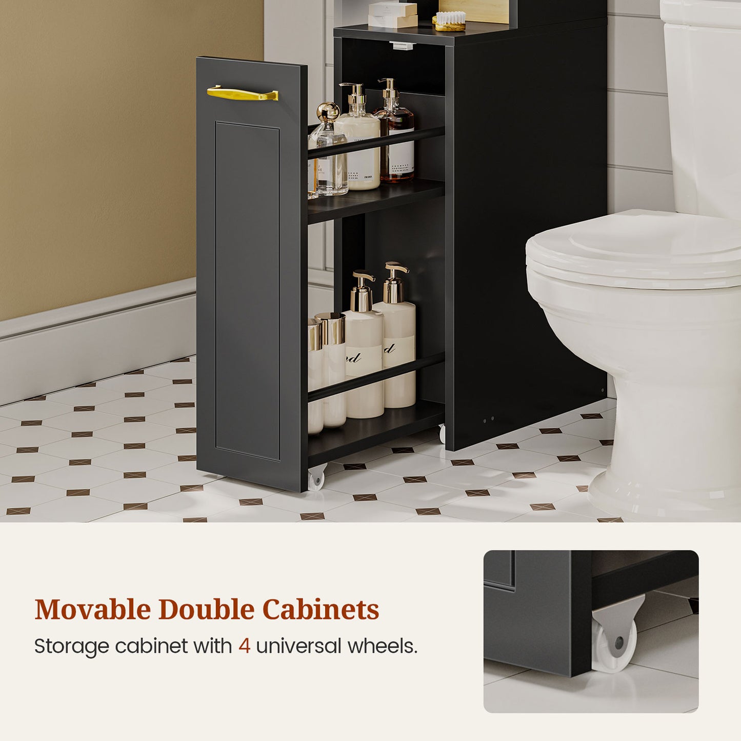 Over The Toilet Storage Cabinet with Pulley Black