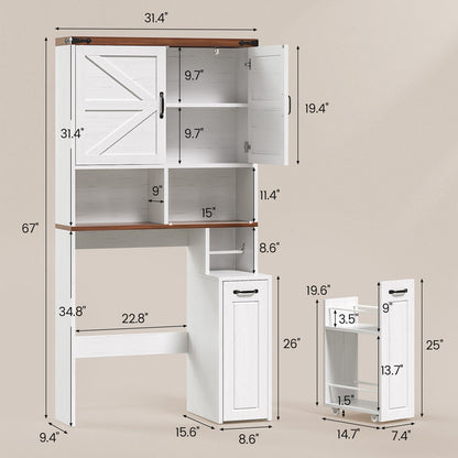 Farmhouse Over The Toilet Storage Cabinet with Pulley White
