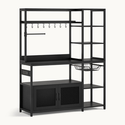 47.2 in Bakers Rack with Storage Shelves Black