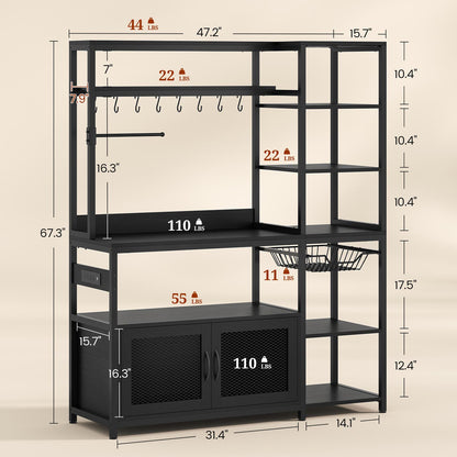 47.2 in Bakers Rack with Storage Shelves Black