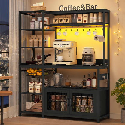 47.2 in Bakers Rack with Storage Shelves Black