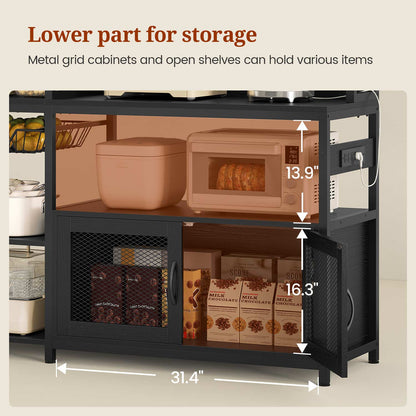 47.2 in Bakers Rack with Storage Shelves Black