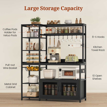 47.2 in Bakers Rack with Storage Shelves Black
