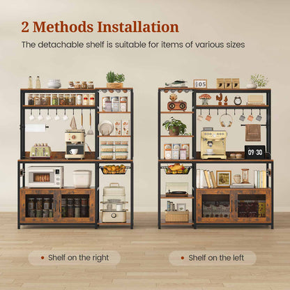 47.2 in Bakers Rack with Storage Shelves Rustic Brown