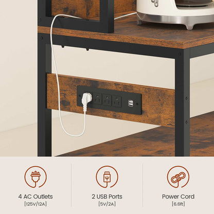 47.2 in Bakers Rack with Storage Shelves Rustic Brown