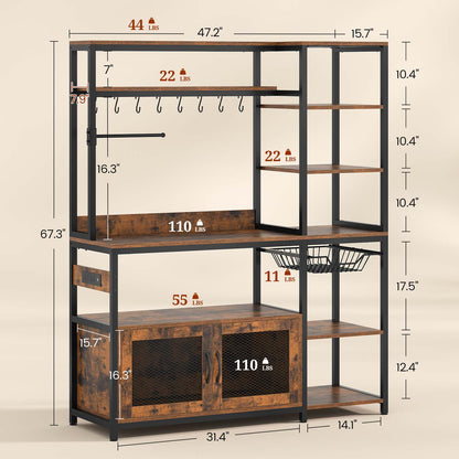 47.2 in Bakers Rack with Storage Shelves Rustic Brown