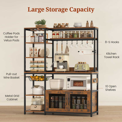 47.2 in Bakers Rack with Storage Shelves Rustic Brown