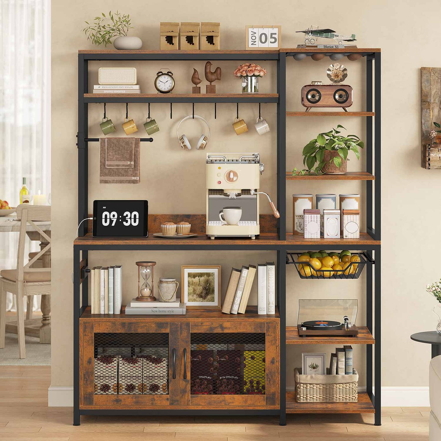 47.2 in Bakers Rack with Storage Shelves Rustic Brown