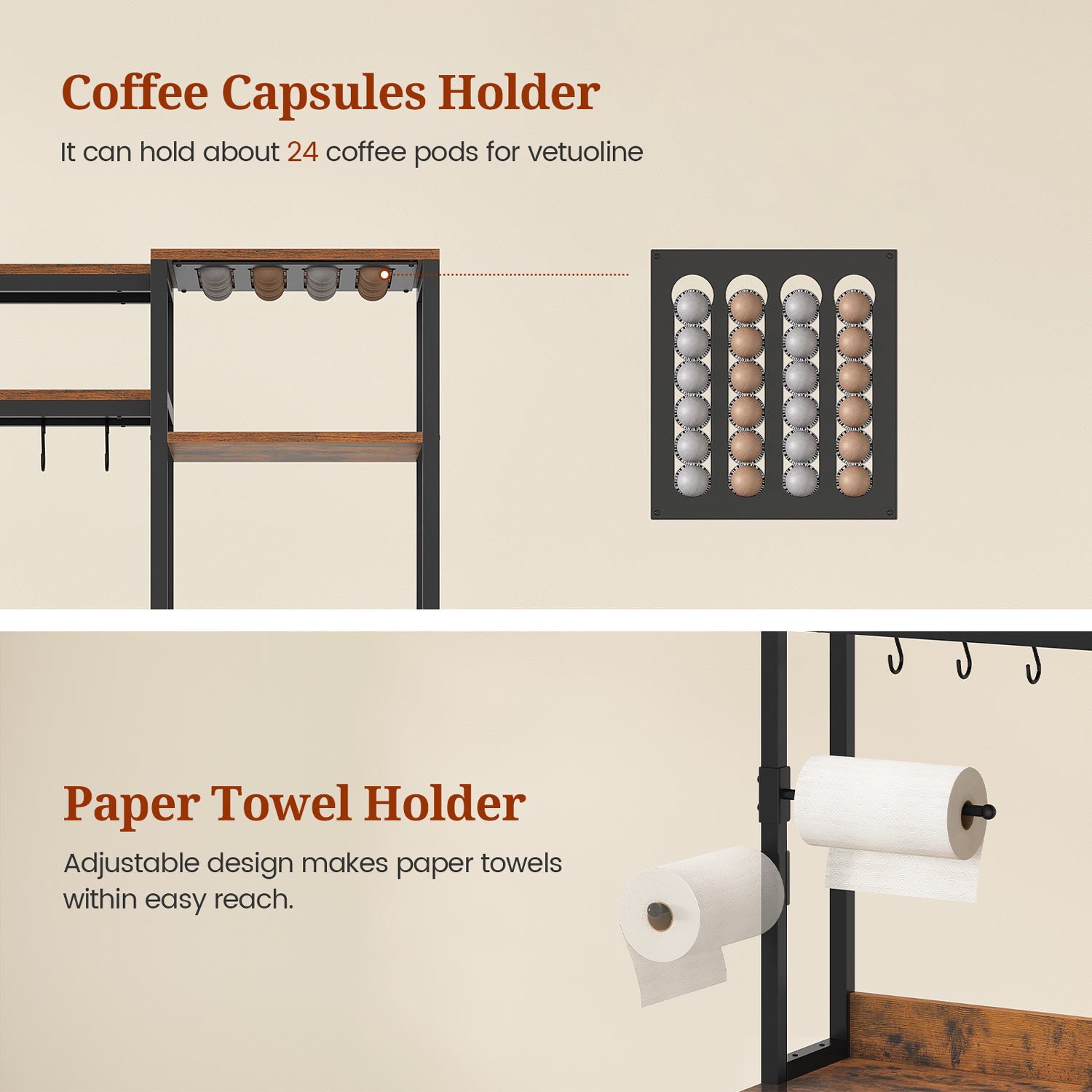 47.2 in Bakers Rack with Storage Shelves Rustic Brown