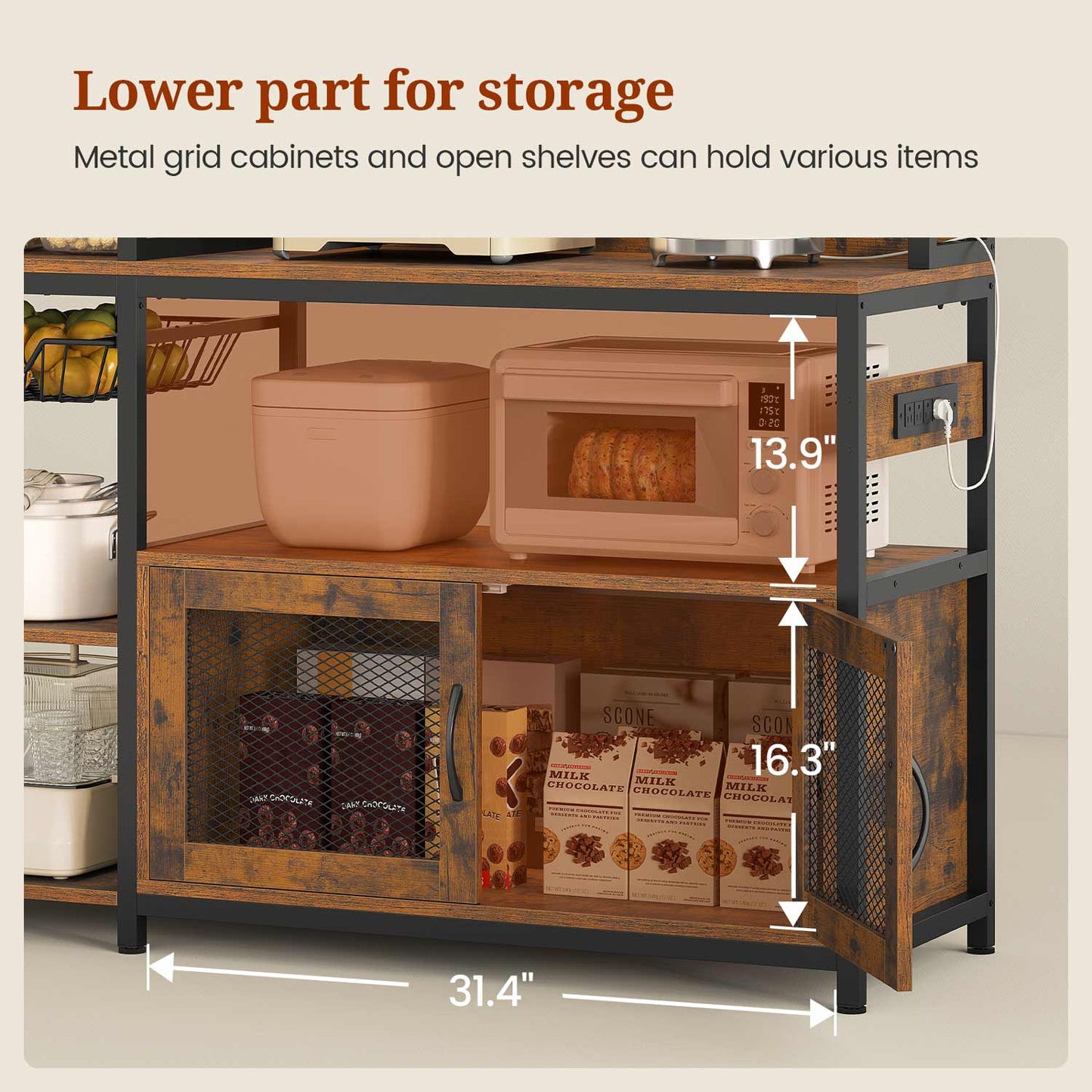 47.2 in Bakers Rack with Storage Shelves Rustic Brown