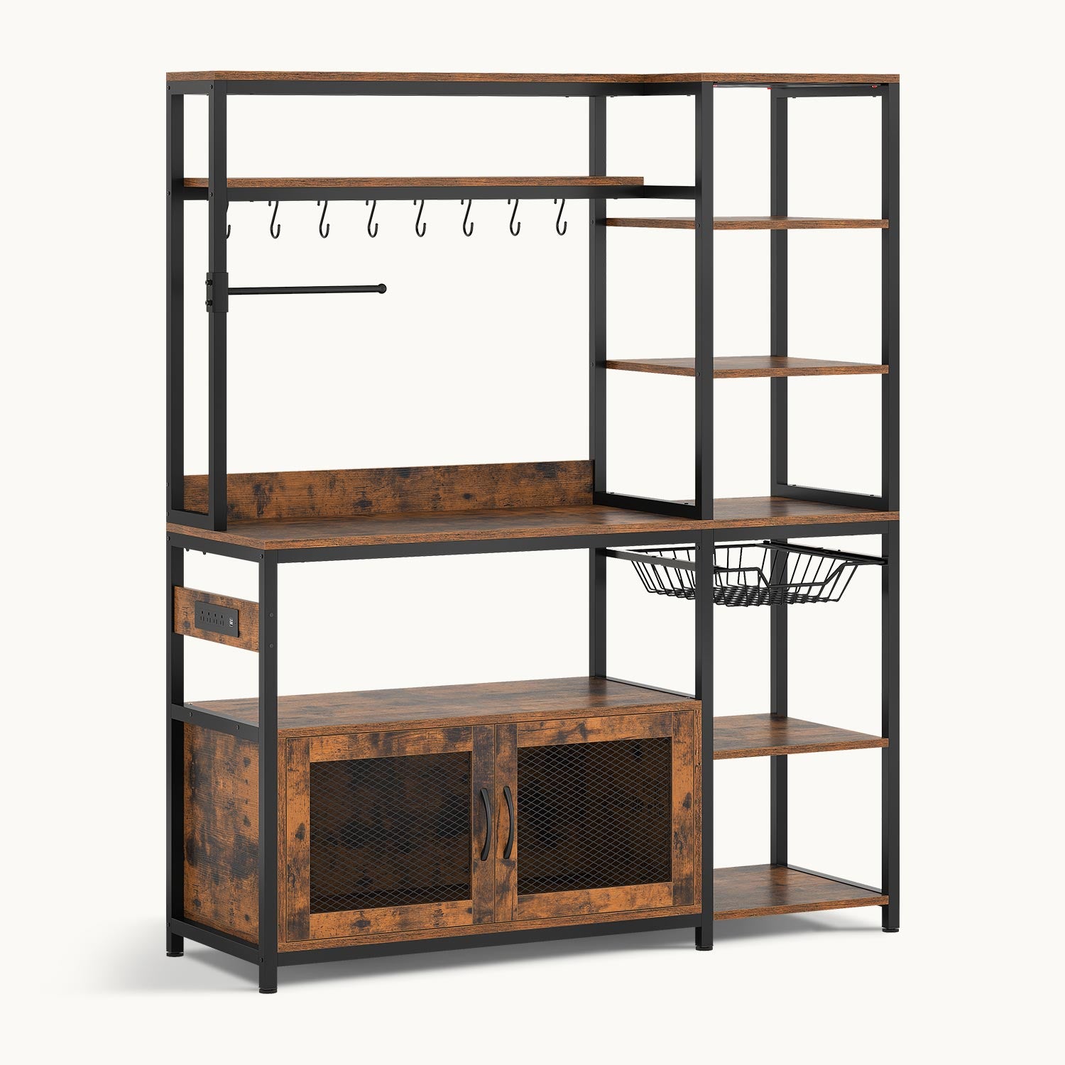 47.2 in Bakers Rack with Storage Shelves Rustic Brown