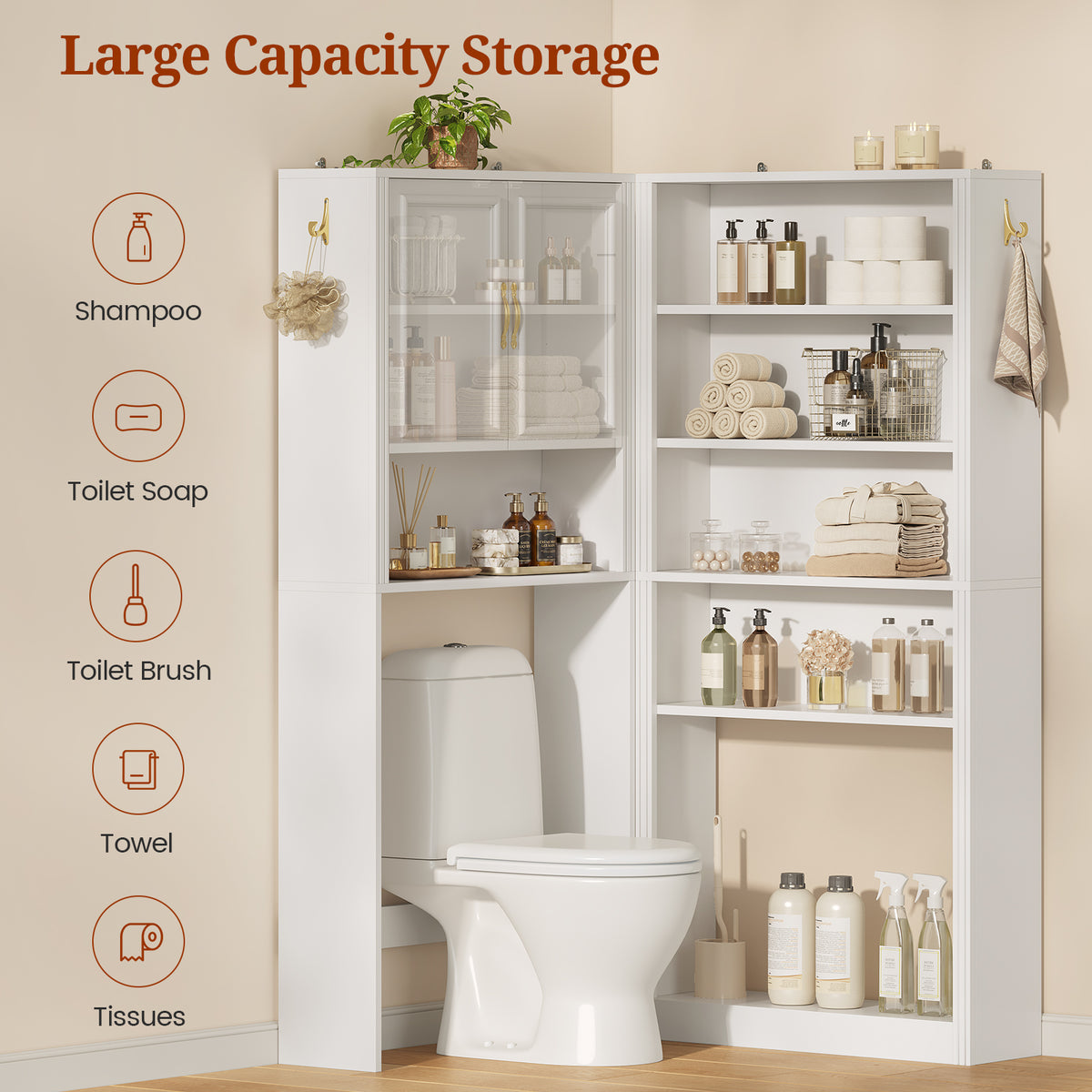L Shaped Modular Over The Toilet Storage Cabinet Separable White