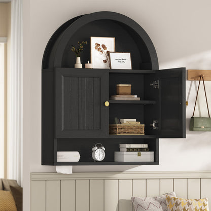 Arched Bathroom Wall Cabinet with Adjustable Shelves Black