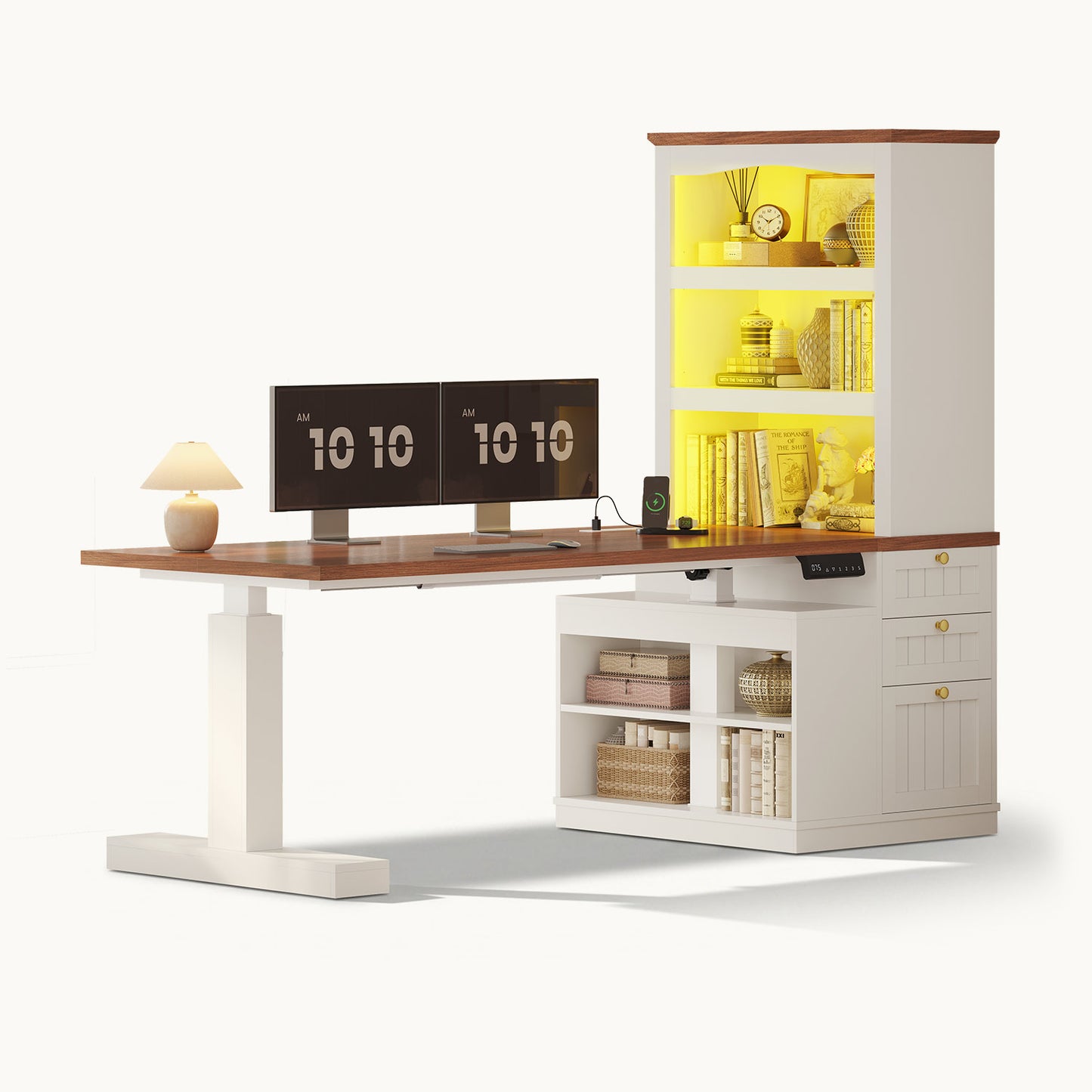 55 Inch Adjustable Standing Desk with Storage Shelves  White