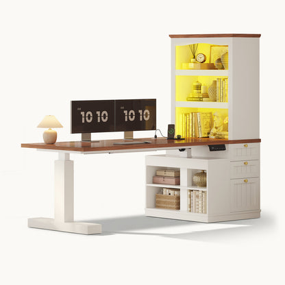 55 Inch Adjustable Standing Desk with Storage Shelves  White