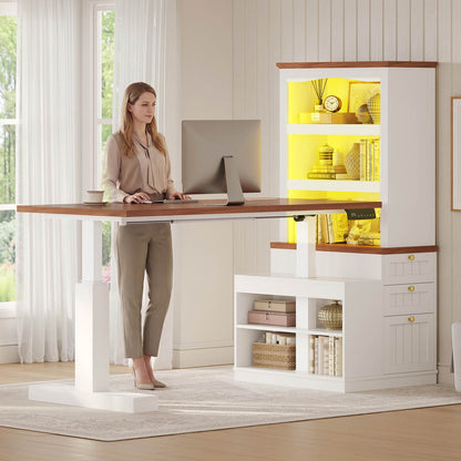 55 Inch Adjustable Standing Desk with Storage Shelves  White