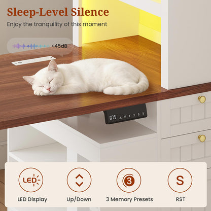55 Inch Adjustable Standing Desk with Storage Shelves  White