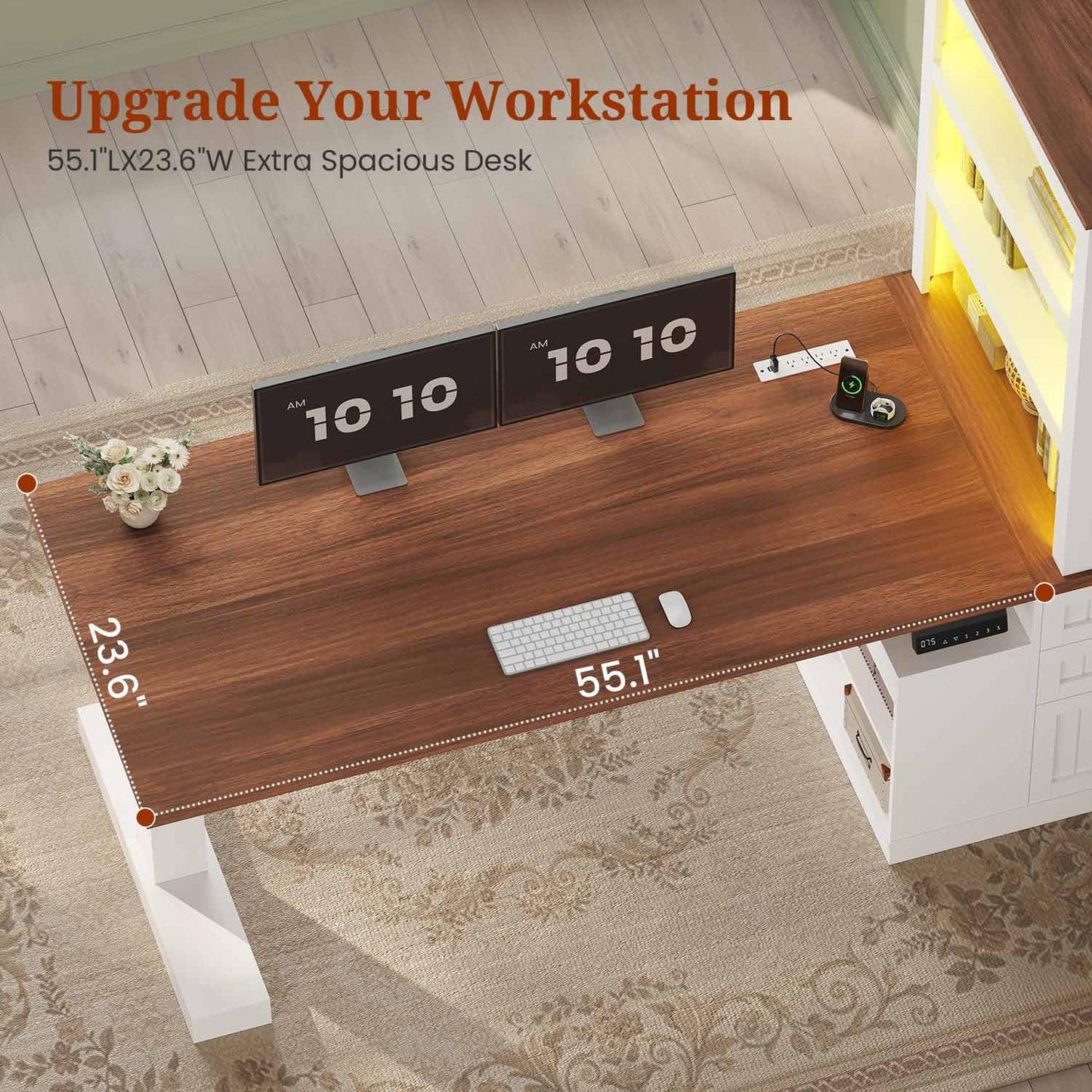 55 Inch Adjustable Standing Desk with Storage Shelves  White