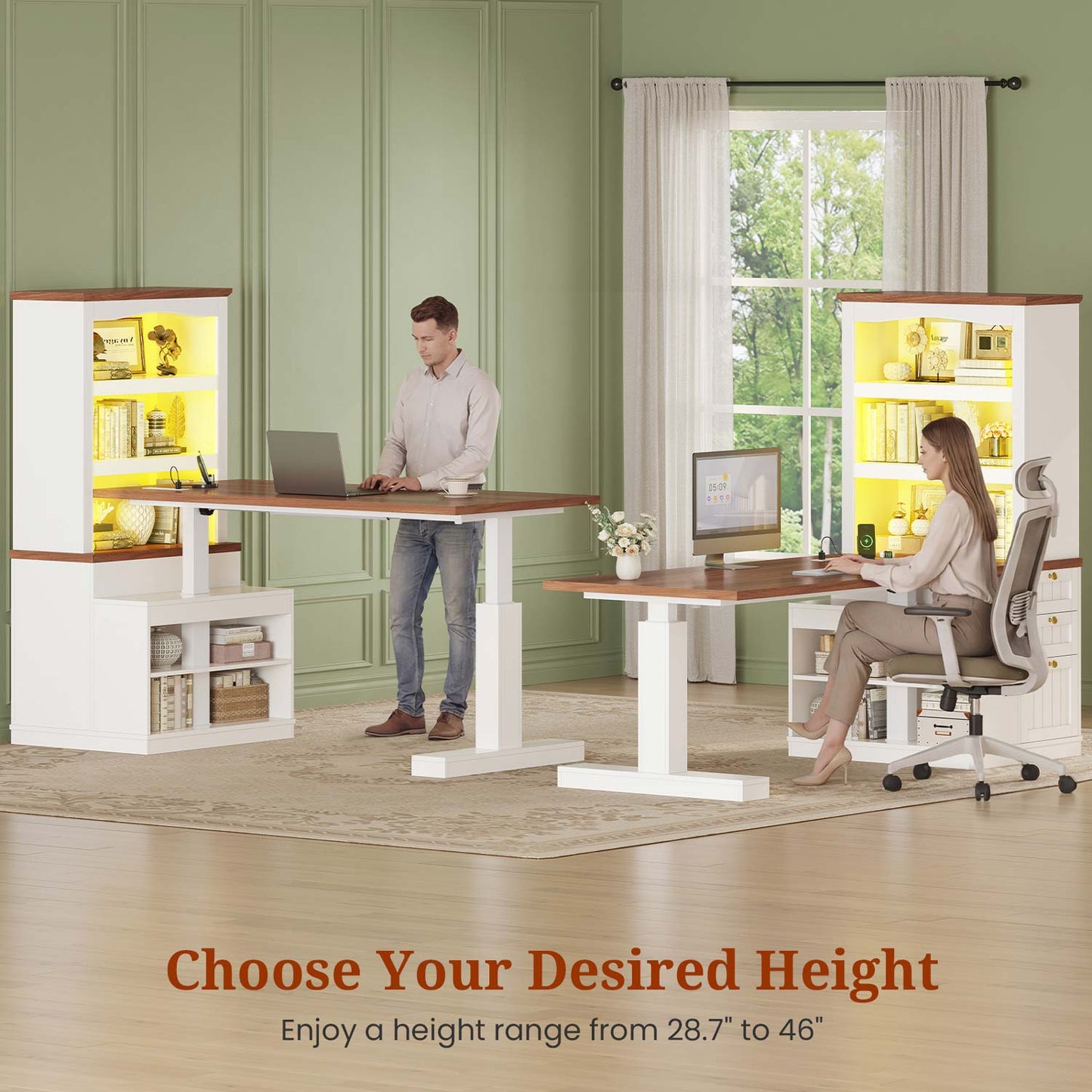 55 Inch Adjustable Standing Desk with Storage Shelves  White