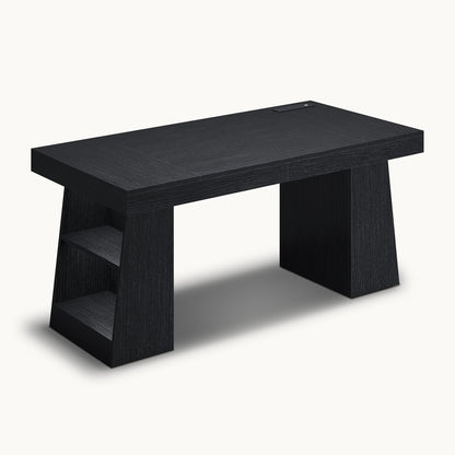 55.9" Executive Desk with Power Outlets & Open Storage Shelves Black