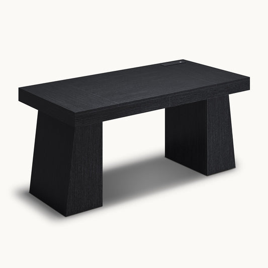 55.9" Executive Desk with Power Outlets & Storage Shelves Black