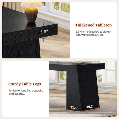 55.9" Executive Desk with Power Outlets & Storage Shelves Black