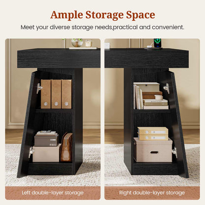 55.9" Executive Desk with Power Outlets & Storage Shelves Black