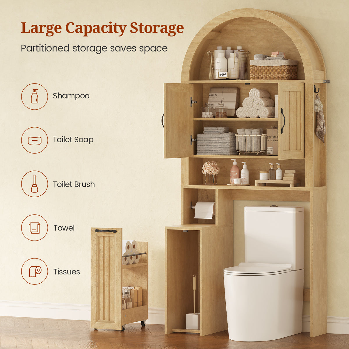 Arched Over The Toilet Storage Cabinet Small Pushcart Oak