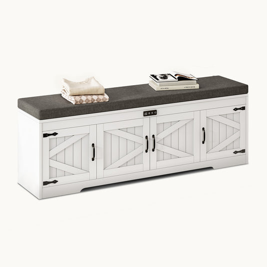 60“ Farmhouse Shoe Storage Bench with Deodorizing White