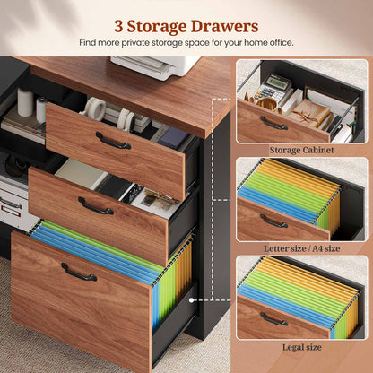 78.7 Inch L Shaped Executive Desk with Power Outlets and Storage Walnut