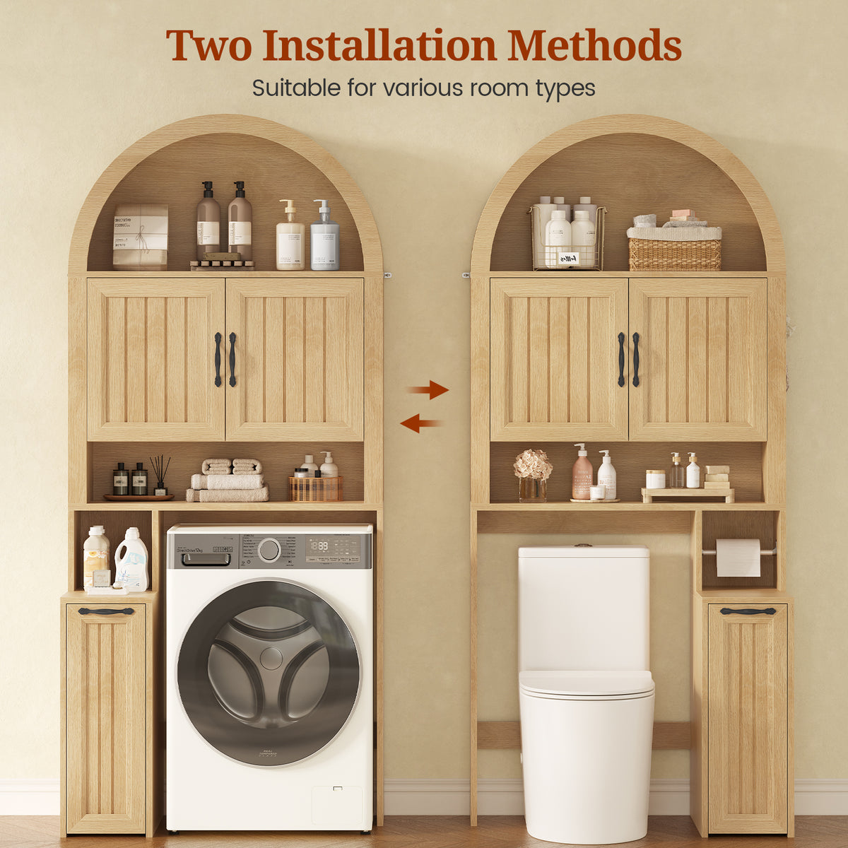 Arched Over The Toilet Storage Cabinet Small Pushcart Oak