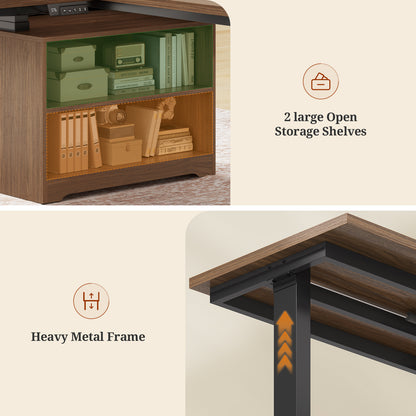 67"x 67" L Shaped Standing Desk with 3 Drawers & Storage Shelves Walnut