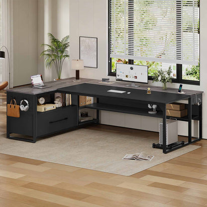 71 inch Executive Desk with Widen File Drawers and  Power Outlets Grey