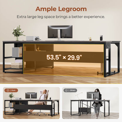71 inch Executive Desk with Widen File Drawers and  Power Outlets Grey