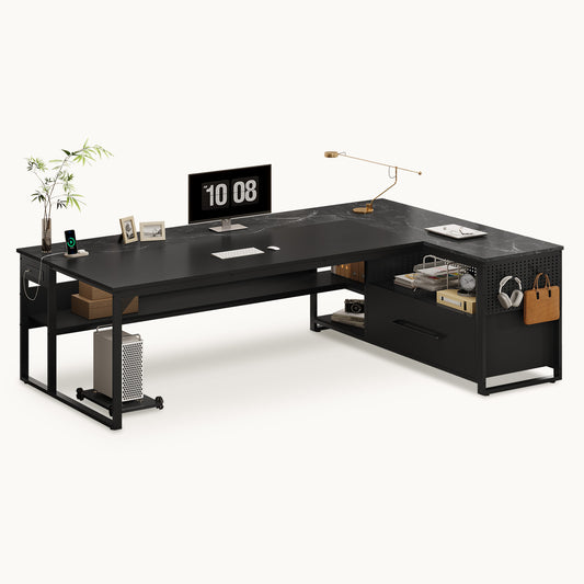 71 in Reversible L Shaped Executive Desk Black