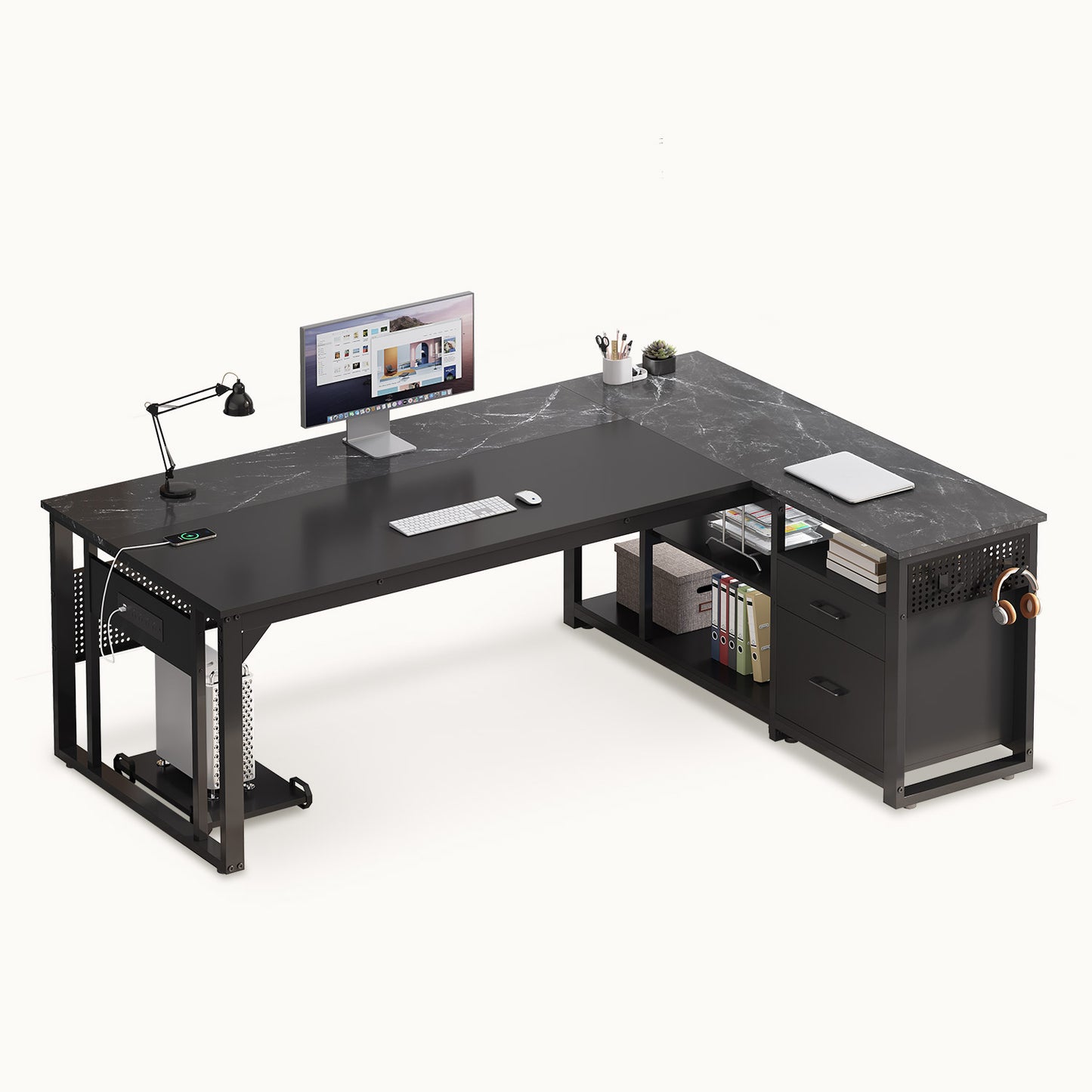 71 in Reversible L Shaped Executive Desk Black