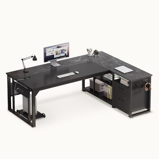 71 in Reversible L Shaped Executive Desk Black
