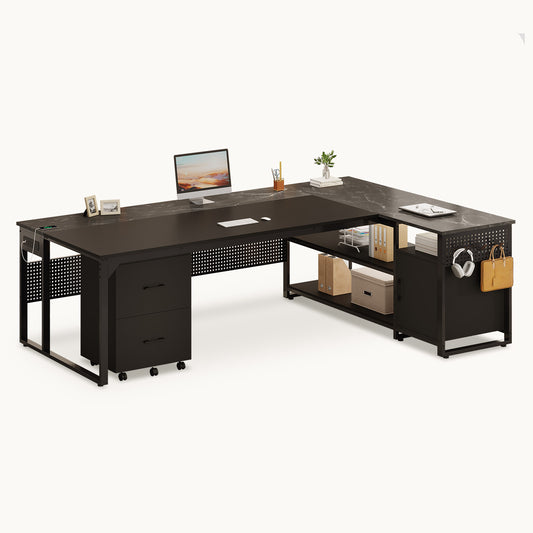 71 in Reversible L Shaped Executive Desk Black