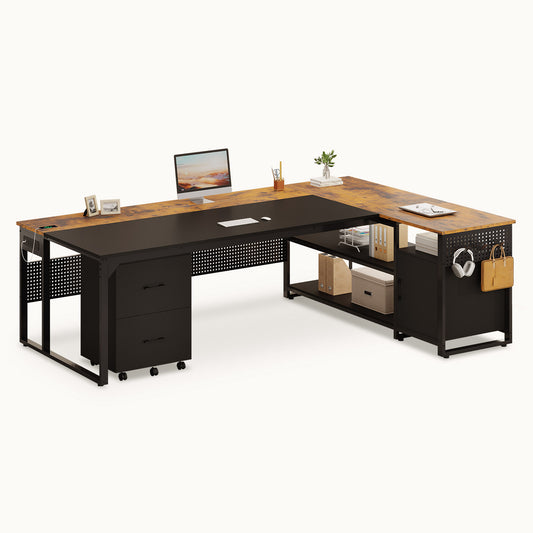 71 in Reversible L Shaped Executive Desk Brown