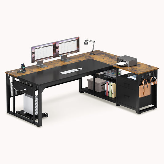71 in Reversible L Shaped Executive Desk Brown