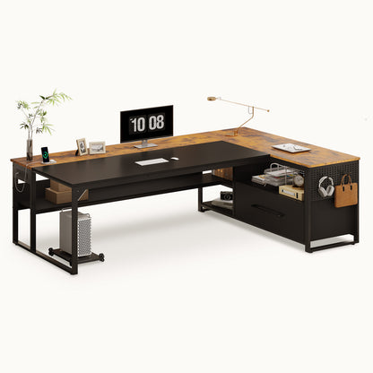71 in Reversible L Shaped Executive Desk Brown