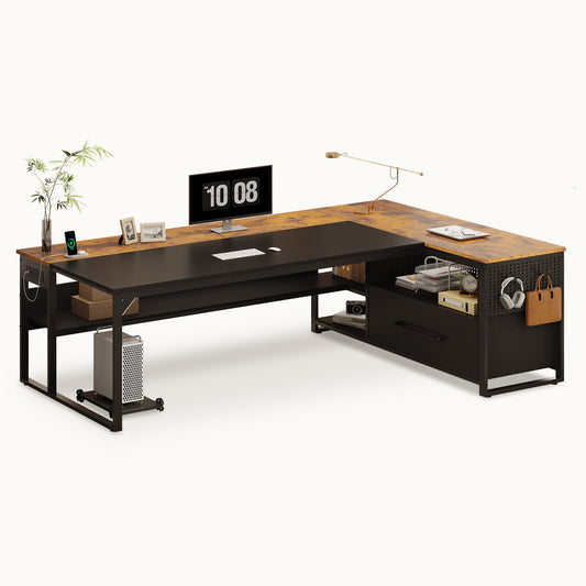 71 in Reversible L Shaped Executive Desk Brown