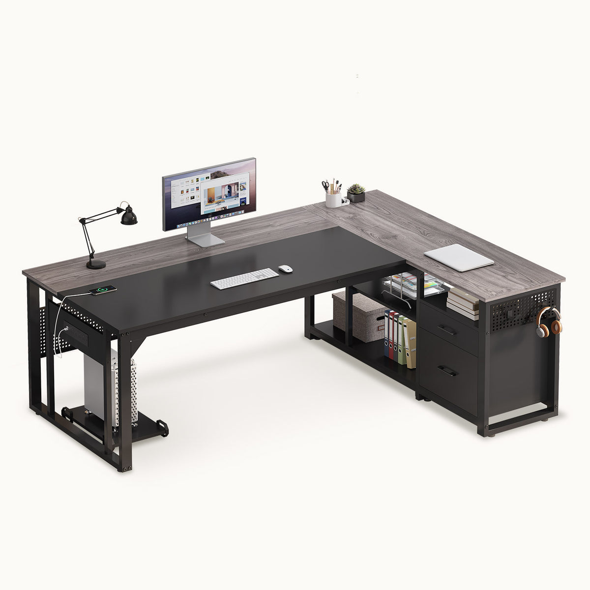 71 in Reversible L Shaped Executive Desk Grey – UPOSOJA
