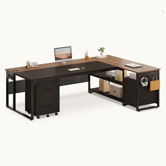 71 in Reversible L Shaped Executive Desk Walnut Brown
