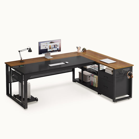 71 in Reversible L Shaped Executive Desk Walnut Brown