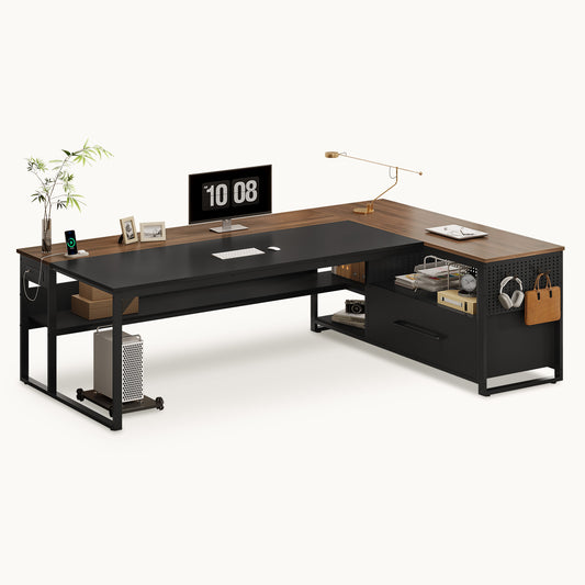 71 in Reversible L Shaped Executive Desk Walnut Brown