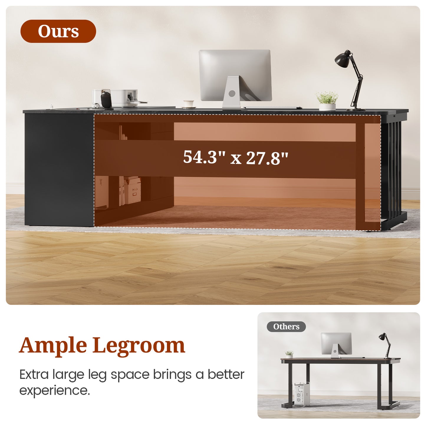 71" Modern L Shaped Executive Desk with Drawers & Storage Shelves Black